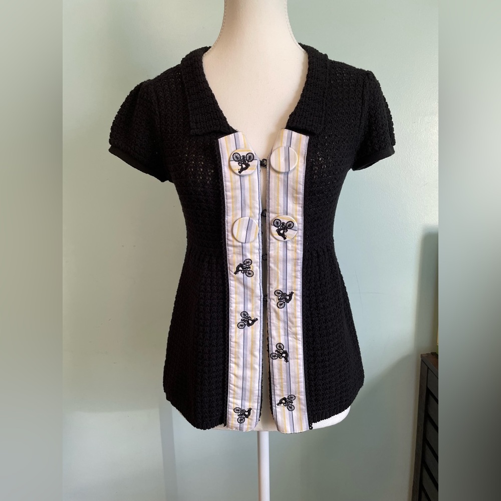 EUC Anthropologie Moth Motion Study Knitted Black Sweater Bicycle XS